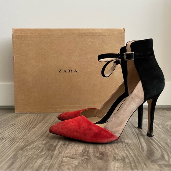ZARA Vegan Suede Colorblock Pump Sandals - Picture 5 of 6